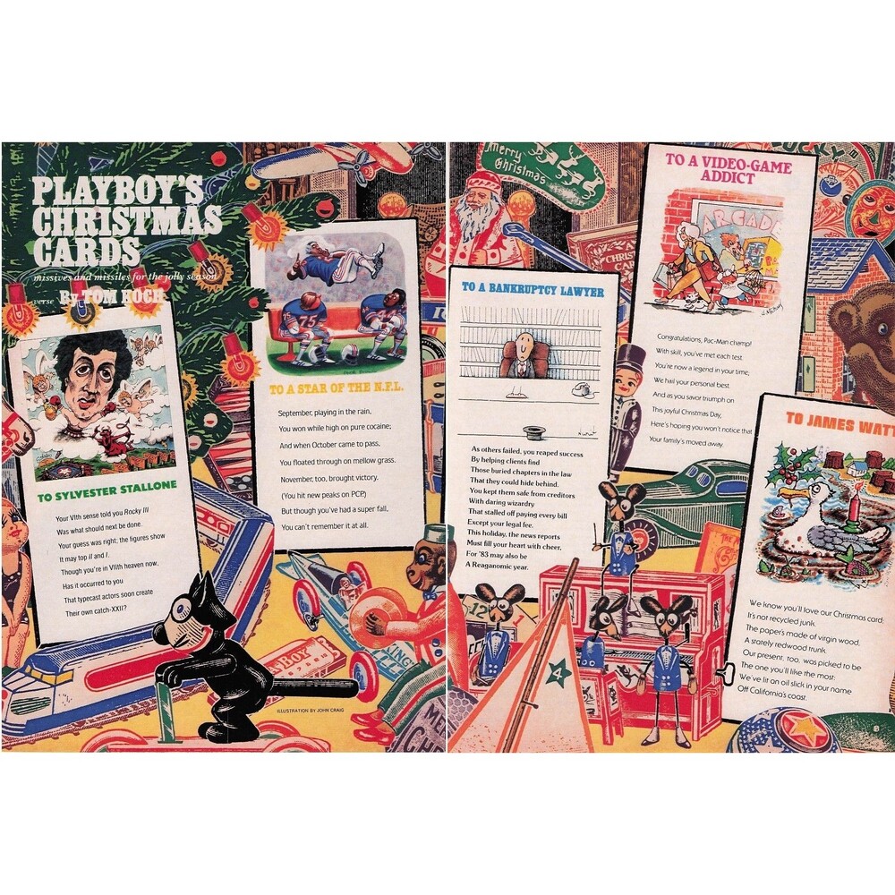 1982 vintage playboy Christmas cards James Watt Sylvester Stallone Pac-Man NFL